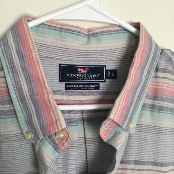 VINEYARD VINES  Sunset Lake Stipe Slim Fit Crosby Shirt Cotton Linen blend sz L - Picture 3 of 8
